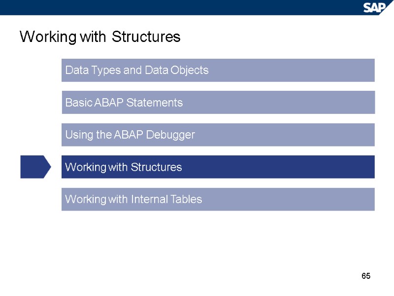 65 Working with Structures Data Types and Data Objects Basic ABAP Statements Using the